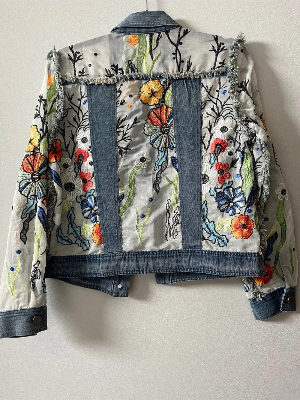 Go Fish Organza Embroidered Jean Jacket small floral mesh sheer jacket spring - Picture 1 of 6